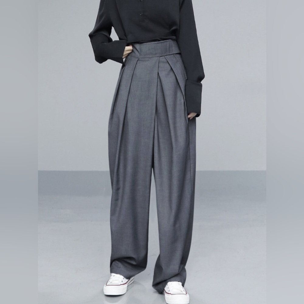Elegant Gray Women's Wide-Leg Pants